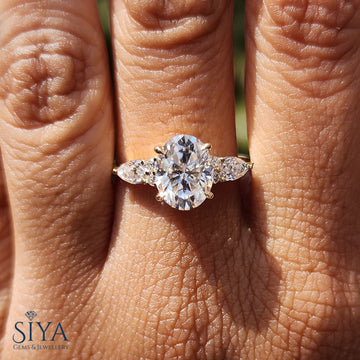 2CT Oval Cut Moissanite  Diamond Engagement Ring Oval Cut Cluster Wedding Ring 14K Solid Yellow Gold Ring Anniversary Gift Promise Ring For Women
